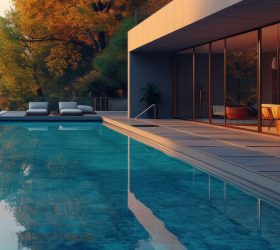 a swimming pool of an estate and deck